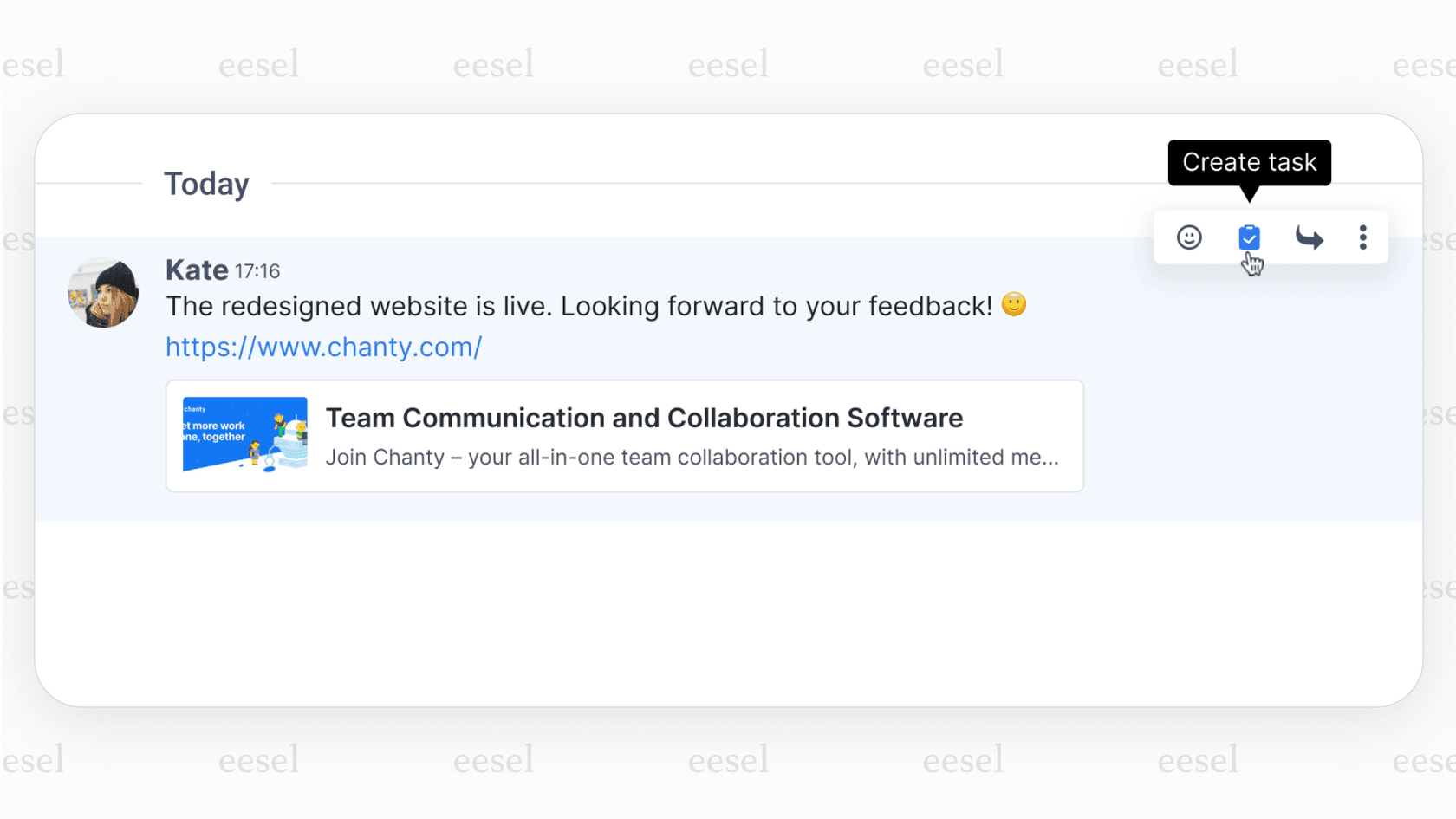 The process of turning a message into a task in Chanty, one of the most efficient Microsoft Teams alternatives for task management.