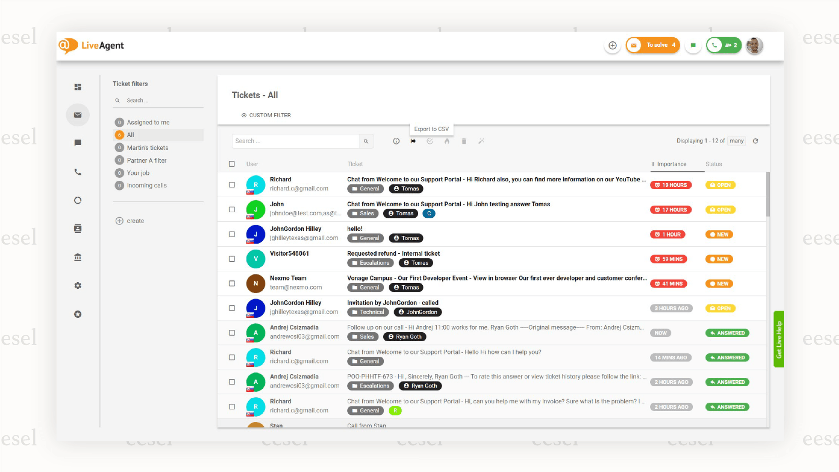The universal inbox feature of the LiveAgent live chat software.