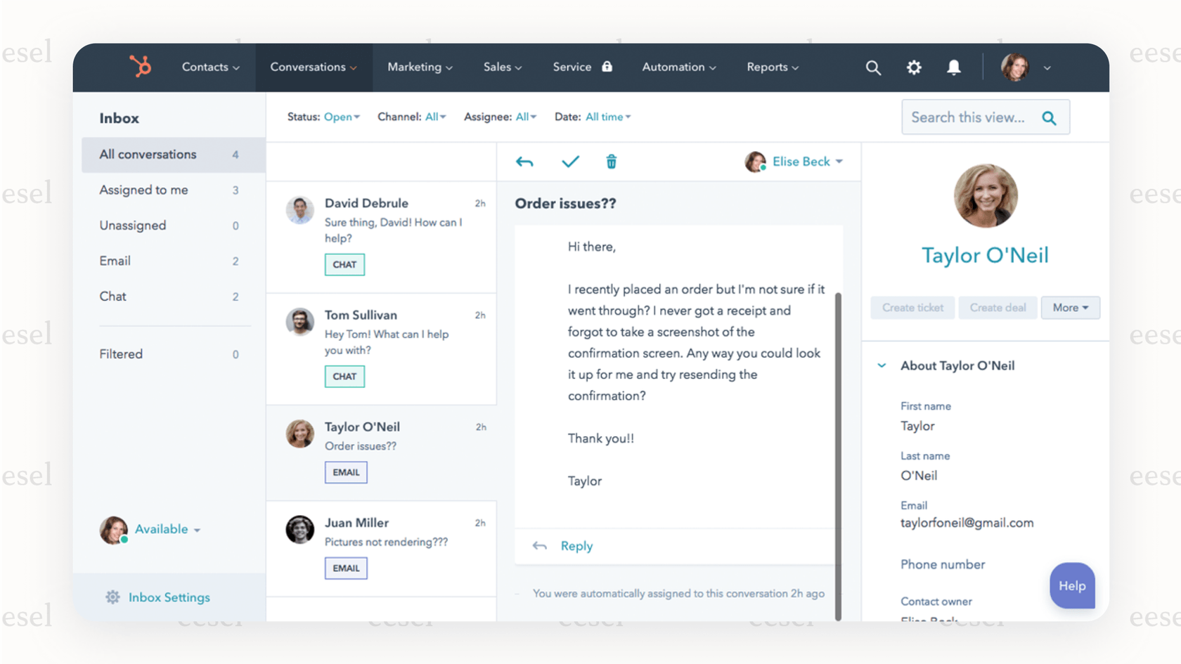 HubSpot's live chat software integrated with its CRM.