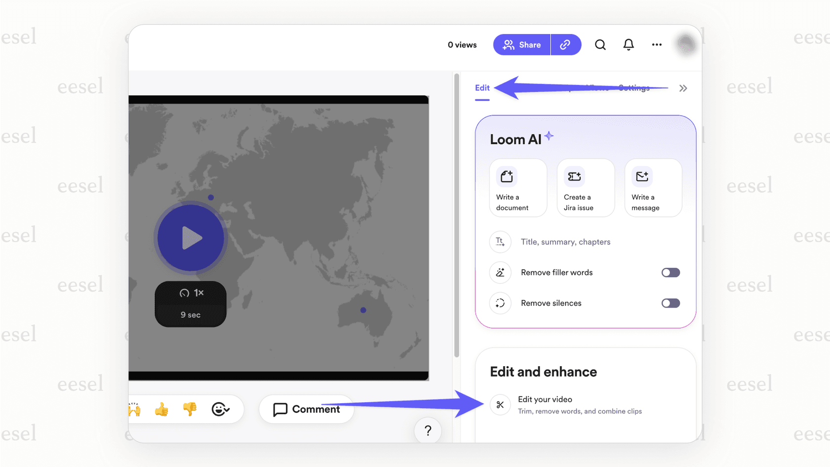A screenshot of Loom showing how its AI can analyze a video and create a summary and actionable task list, a useful feature for async AI project management tools.