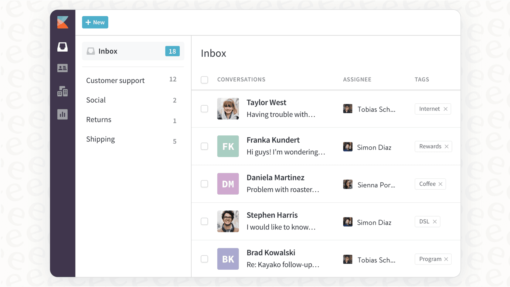 A screenshot of the Kayako unified inbox, a feature to consider when evaluating Kayako pricing.