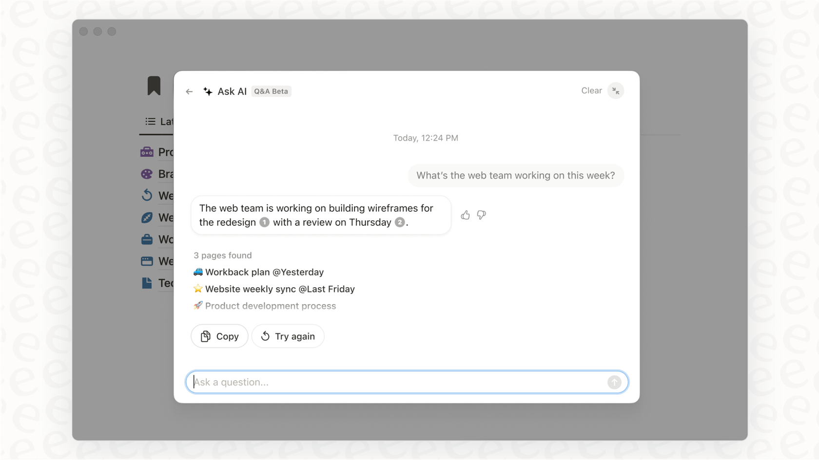 A screenshot showing how to access the Notion AI assistant from a dropdown menu inside a Notion page.