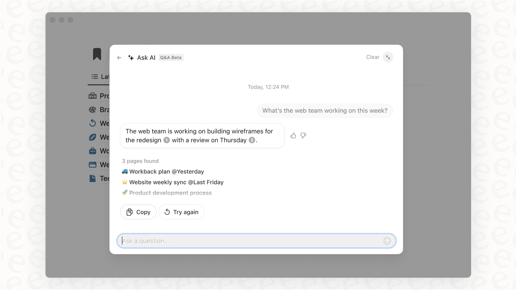A screenshot showing how to access the Notion AI assistant from a dropdown menu inside a Notion page.