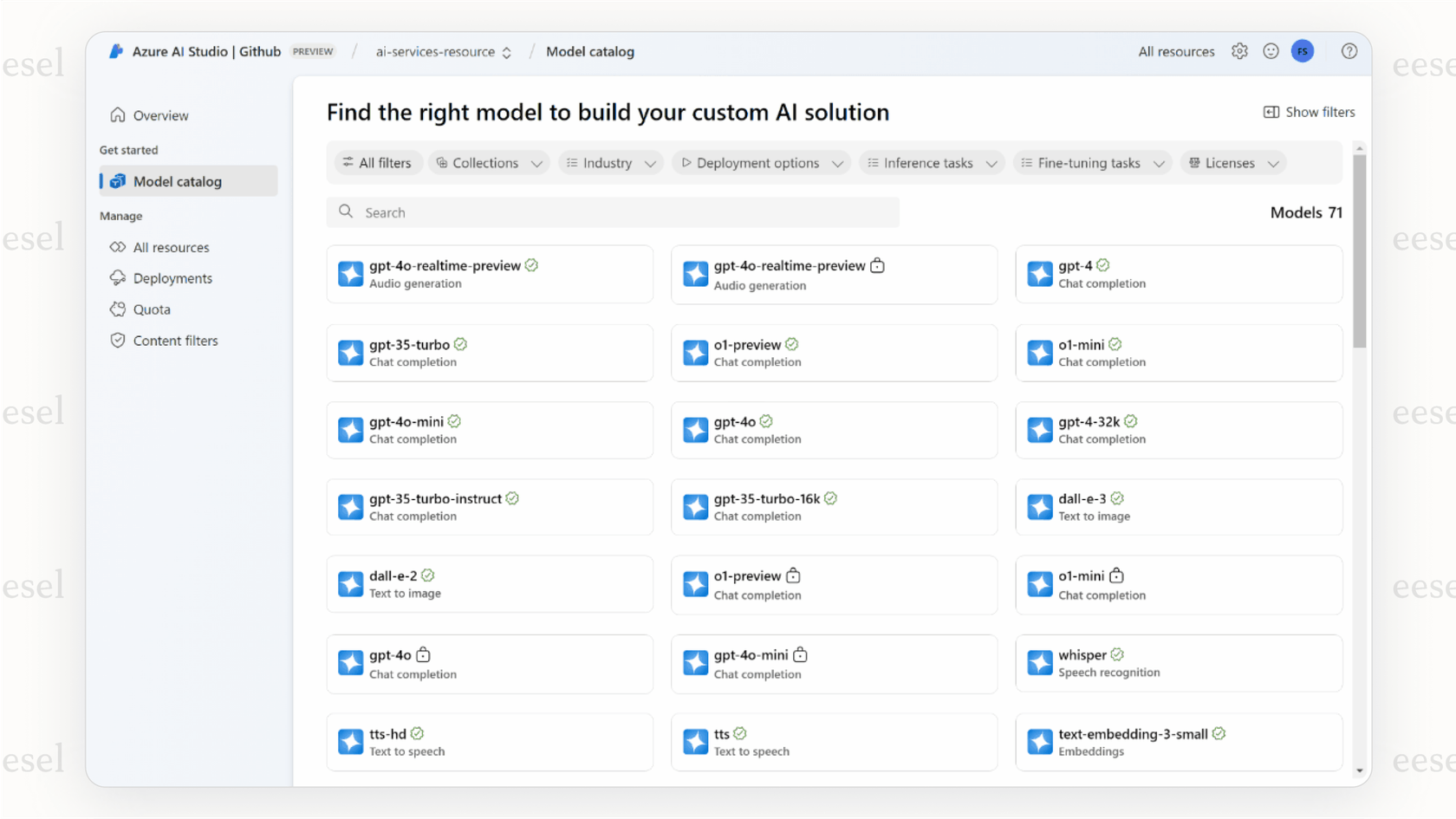 A screenshot of the Azure AI Foundry interface, which is used to manage and deploy different Azure OpenAI models.