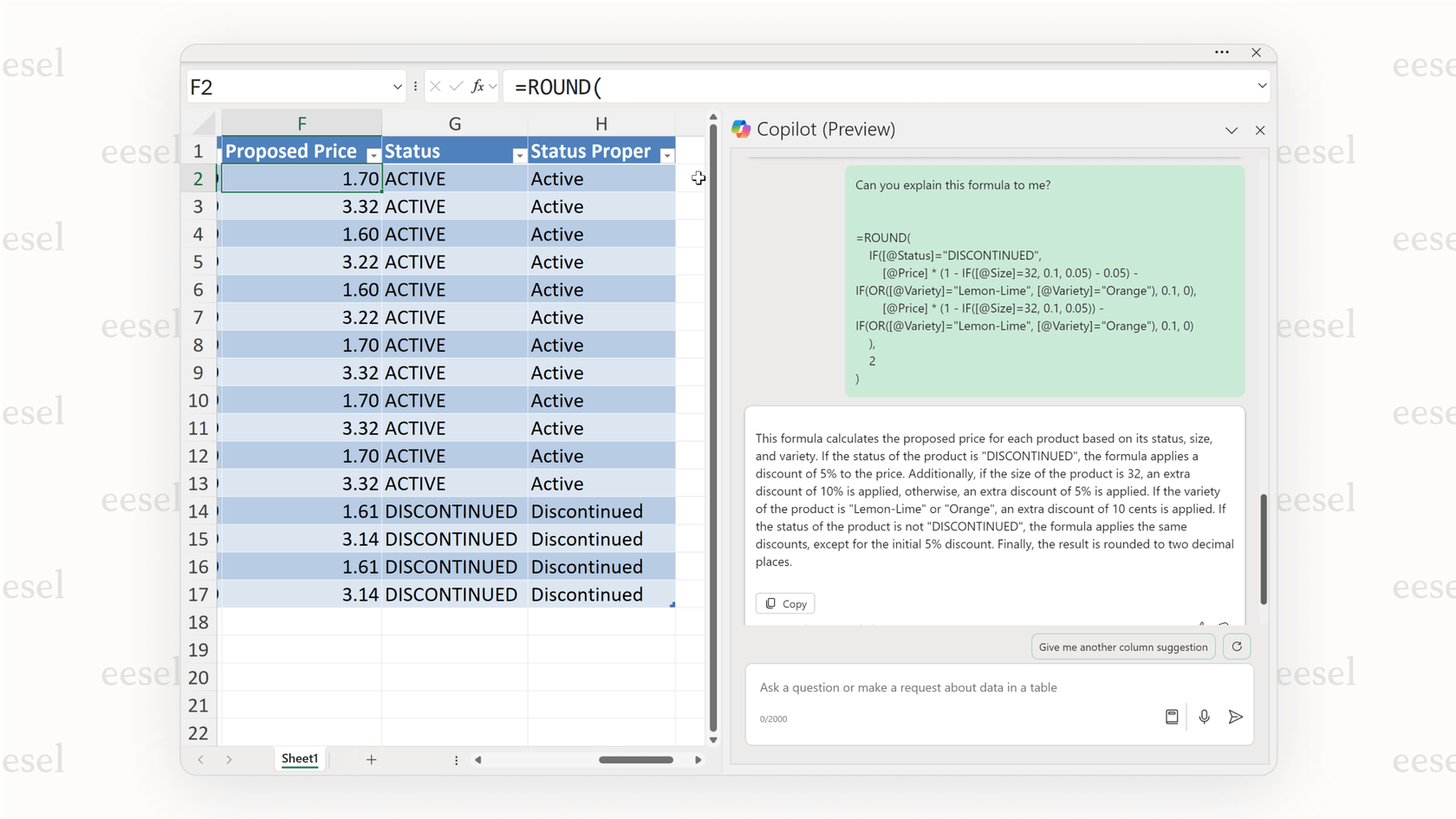 Screenshot showing Copilot Excel breaking down and explaining a complicated `IF` formula in simple terms for better understanding.