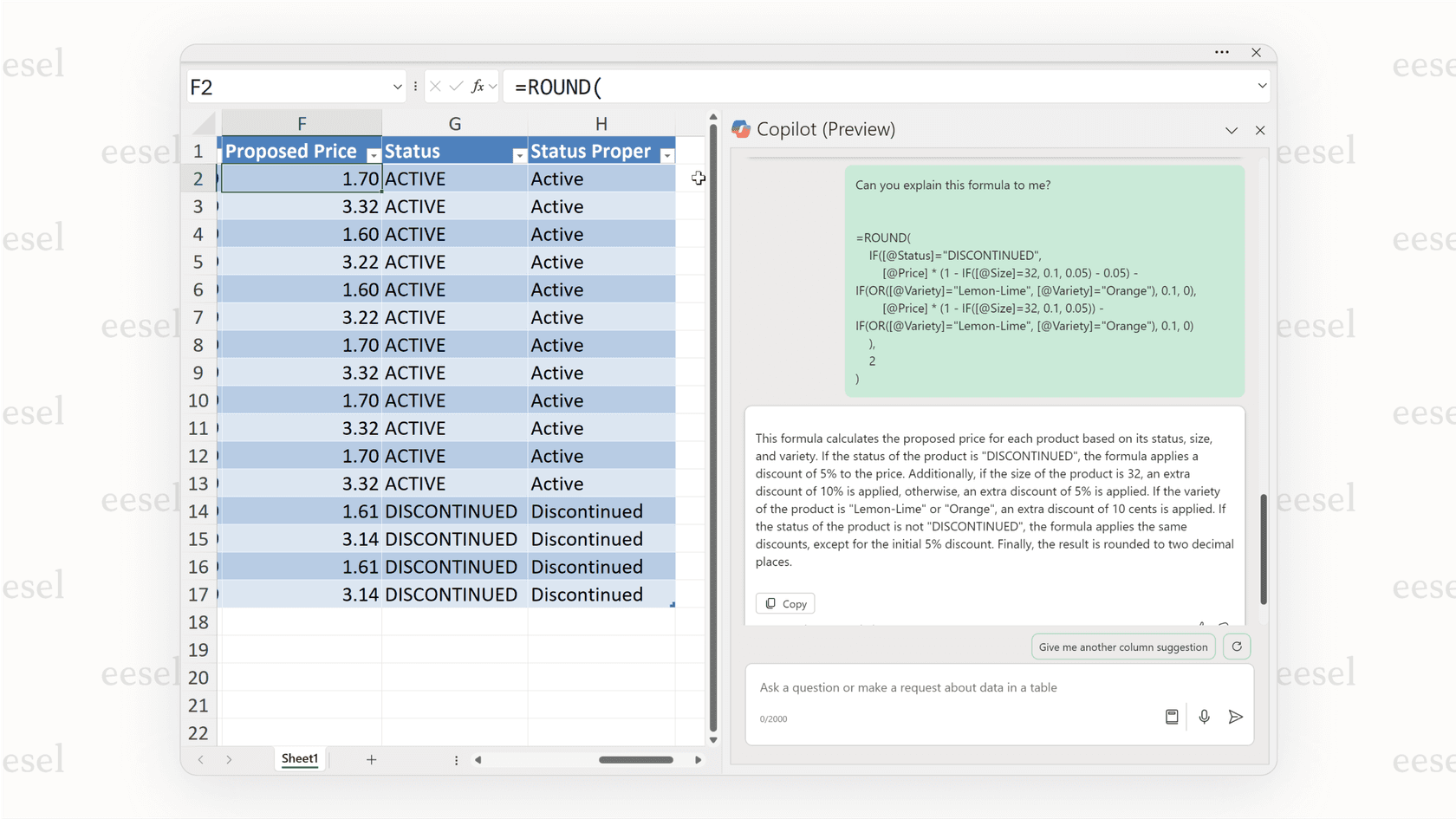 Screenshot showing Copilot Excel breaking down and explaining a complicated `IF` formula in simple terms for better understanding.