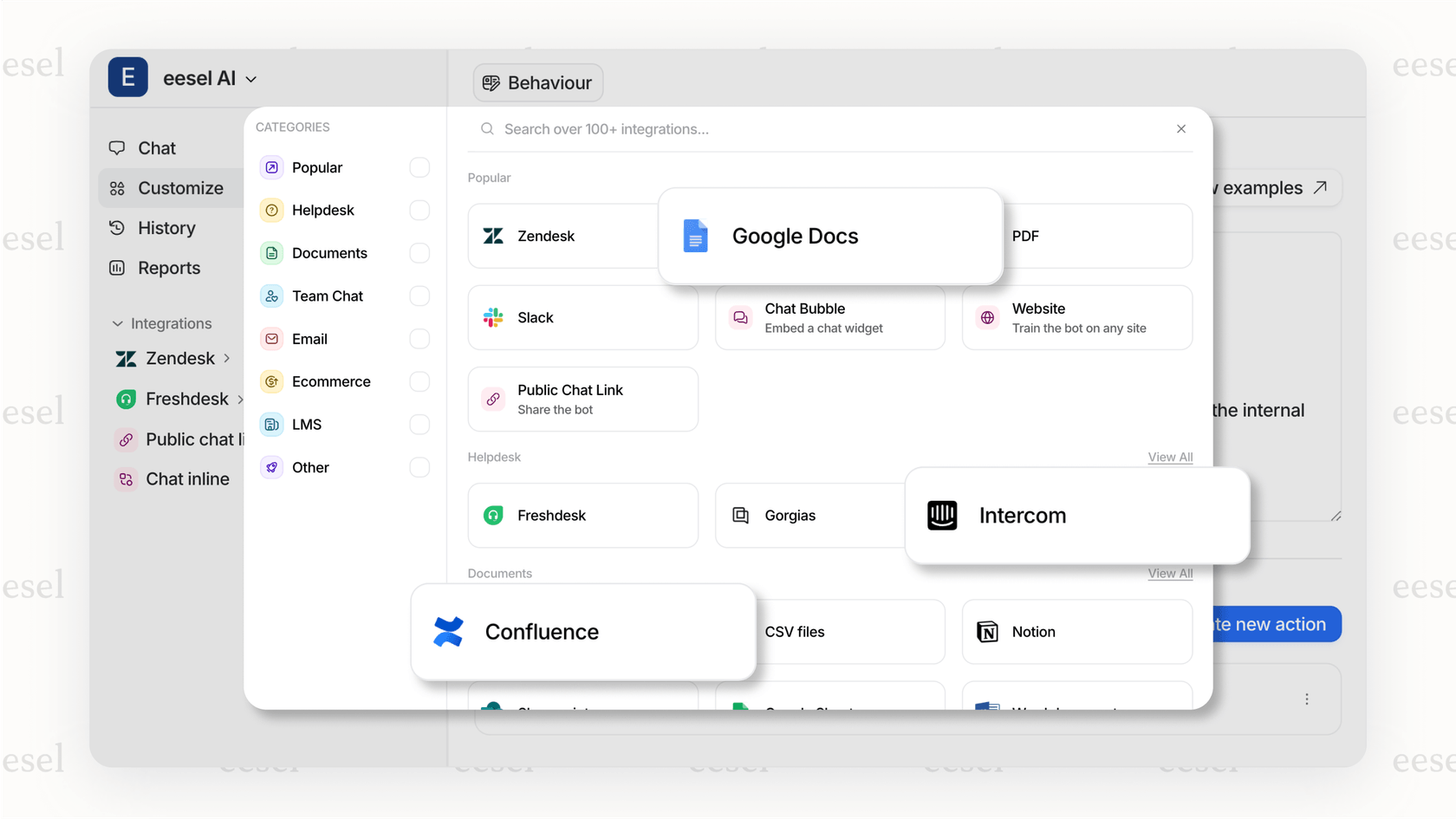 Screenshot showing how a specialized ai in microsoft teams can connect to over 100 knowledge sources beyond Microsoft 365.