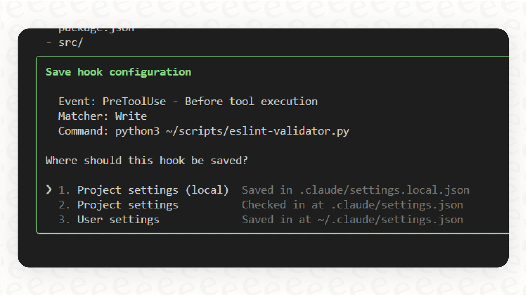 A screenshot of a terminal showing how Claude Code Hooks can act as a security guardrail, blocking the AI from editing a sensitive .env file.