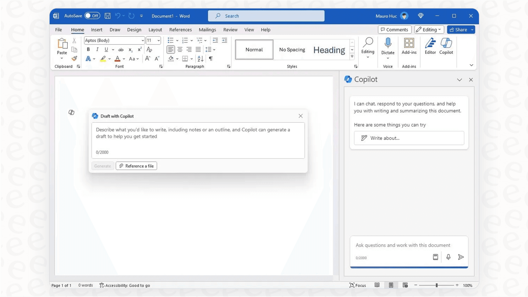 Ejemplo de Copilot Pro funcionando dentro de Microsoft Word, relevante para entender el valor ofrecido por los planes de precios de Copilot.