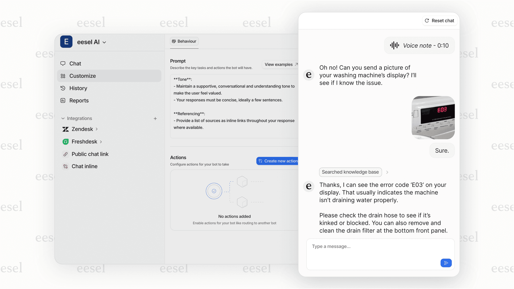 eesel AI simulation mode testing an AI agent on historical support tickets to forecast performance