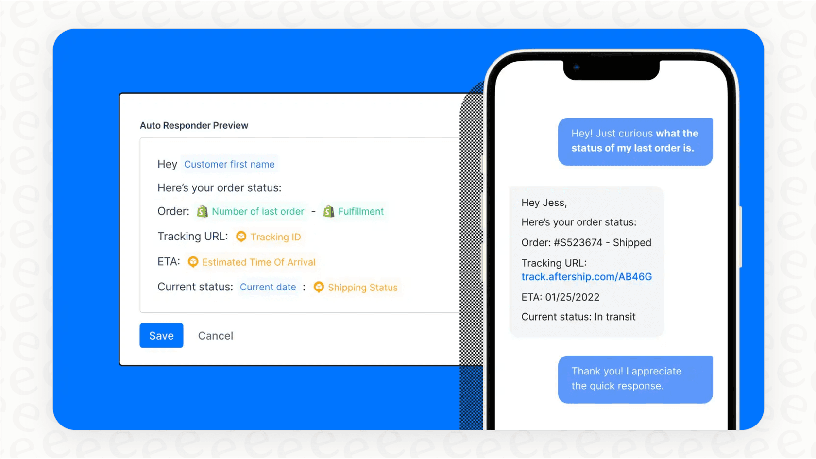 Un exemple de conversation client où Perfectbot fournit automatiquement une mise à jour du statut de la commande en direct, démontrant son intégration Shopify.