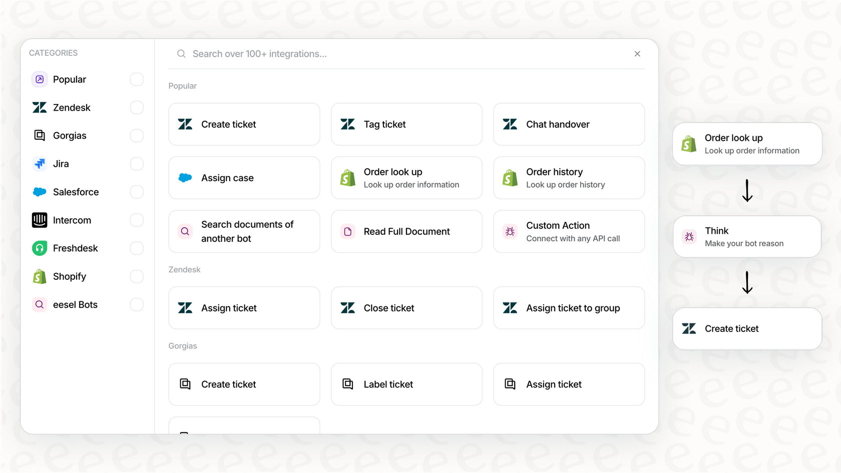 An image of a customizable workflow builder that allows users to control their Digital AI support agent's behavior with specific rules and actions.