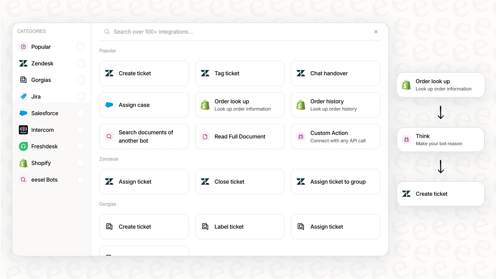 An image of a customizable workflow builder that allows users to control their Digital AI support agent