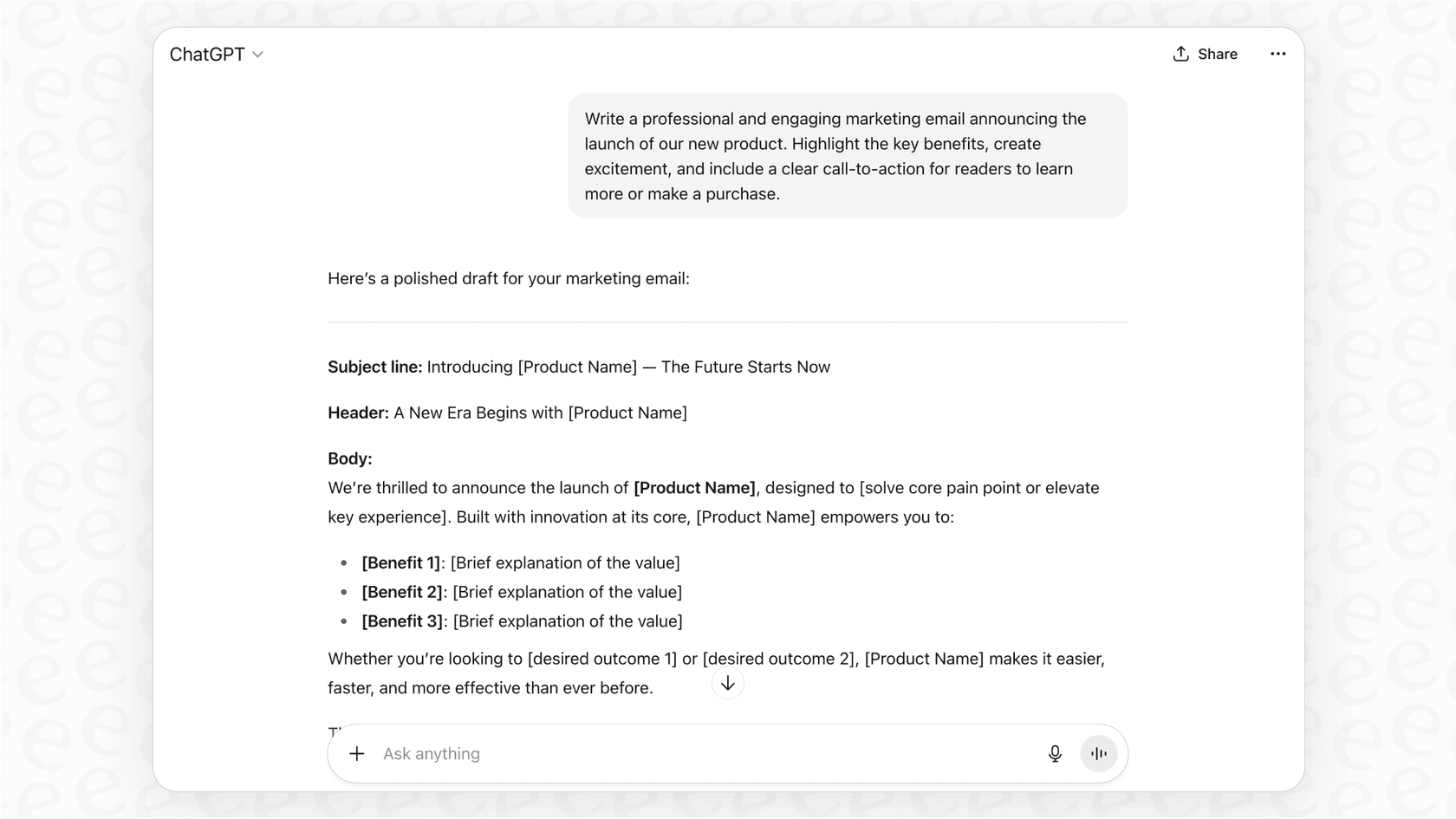 A screenshot showing a conversational interface like ChatGPT, illustrating where an instant checkout could happen with an Agentic protocol Shopify integration.