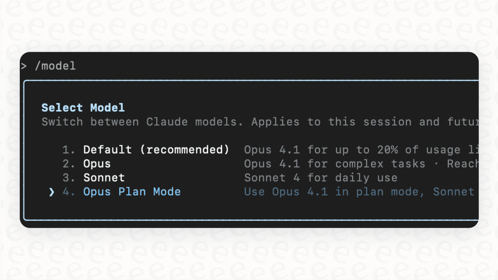 Uma captura de ecrã de uma interface de linha de comandos a demonstrar o processo de seleção de modelos do Claude Code usando a flag de inicialização