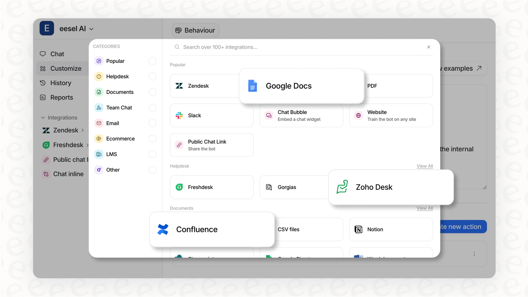 Screenshot of eesel AI integration with Zoho Desk, making it a viable alternate hybrid approach.