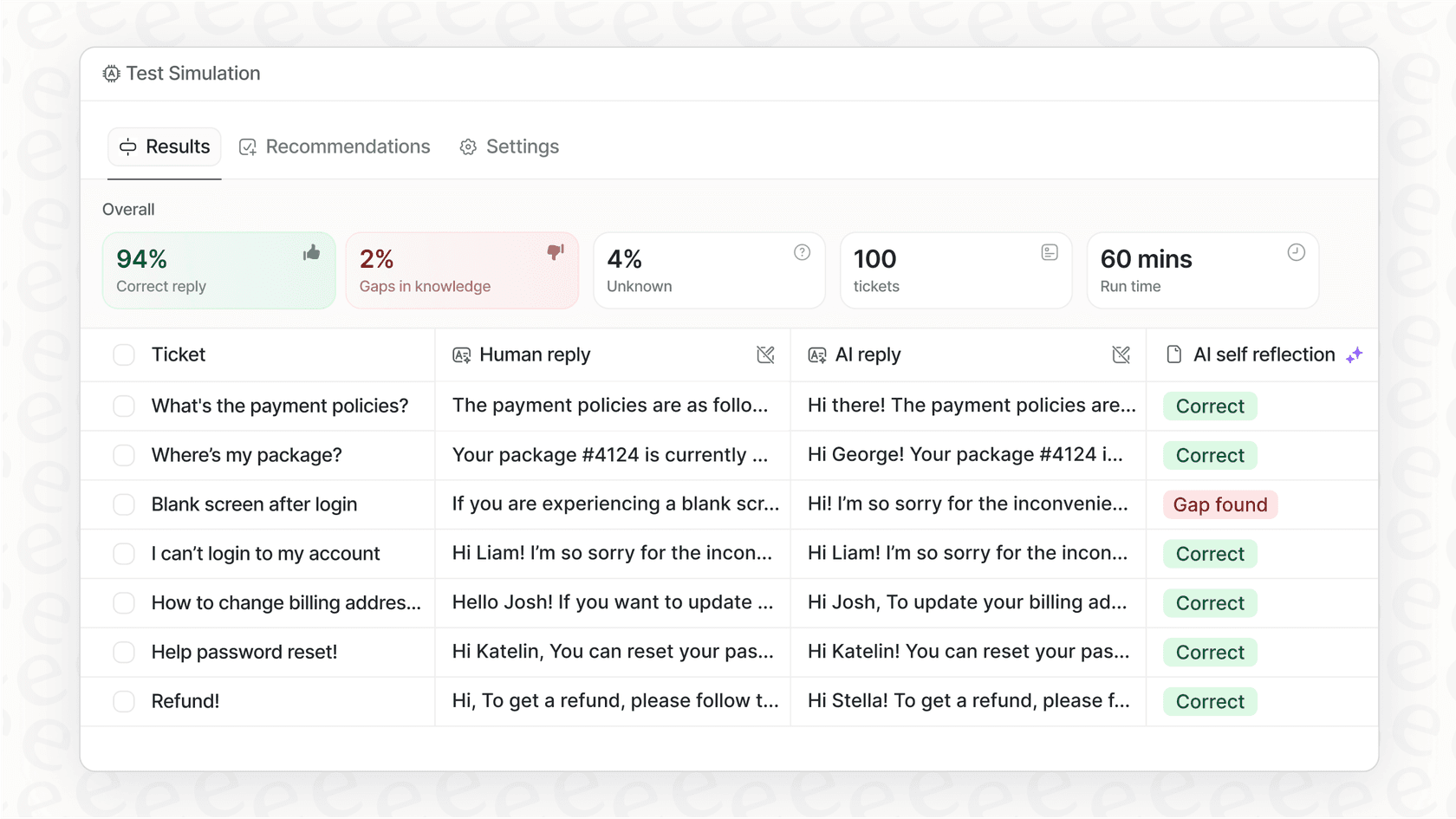 A screenshot of the eesel AI pre-launch simulation mode, a feature to consider when comparing against the value of Kayako pricing.