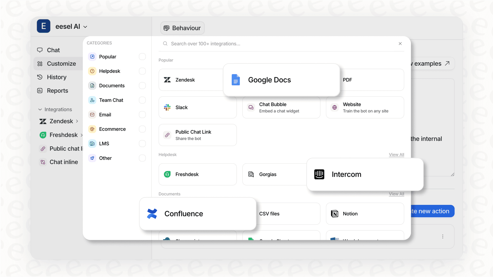 A screenshot showing how easily eesel AI connects with existing helpdesks, a key benefit for building an intelligent call center without a full migration.