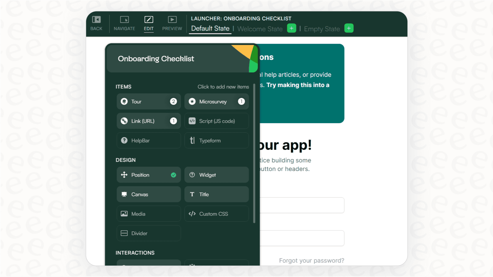 An image showing the deep customization capabilities of Chameleon SaaS onboarding software, with an example of a guide styled to look native to the product.