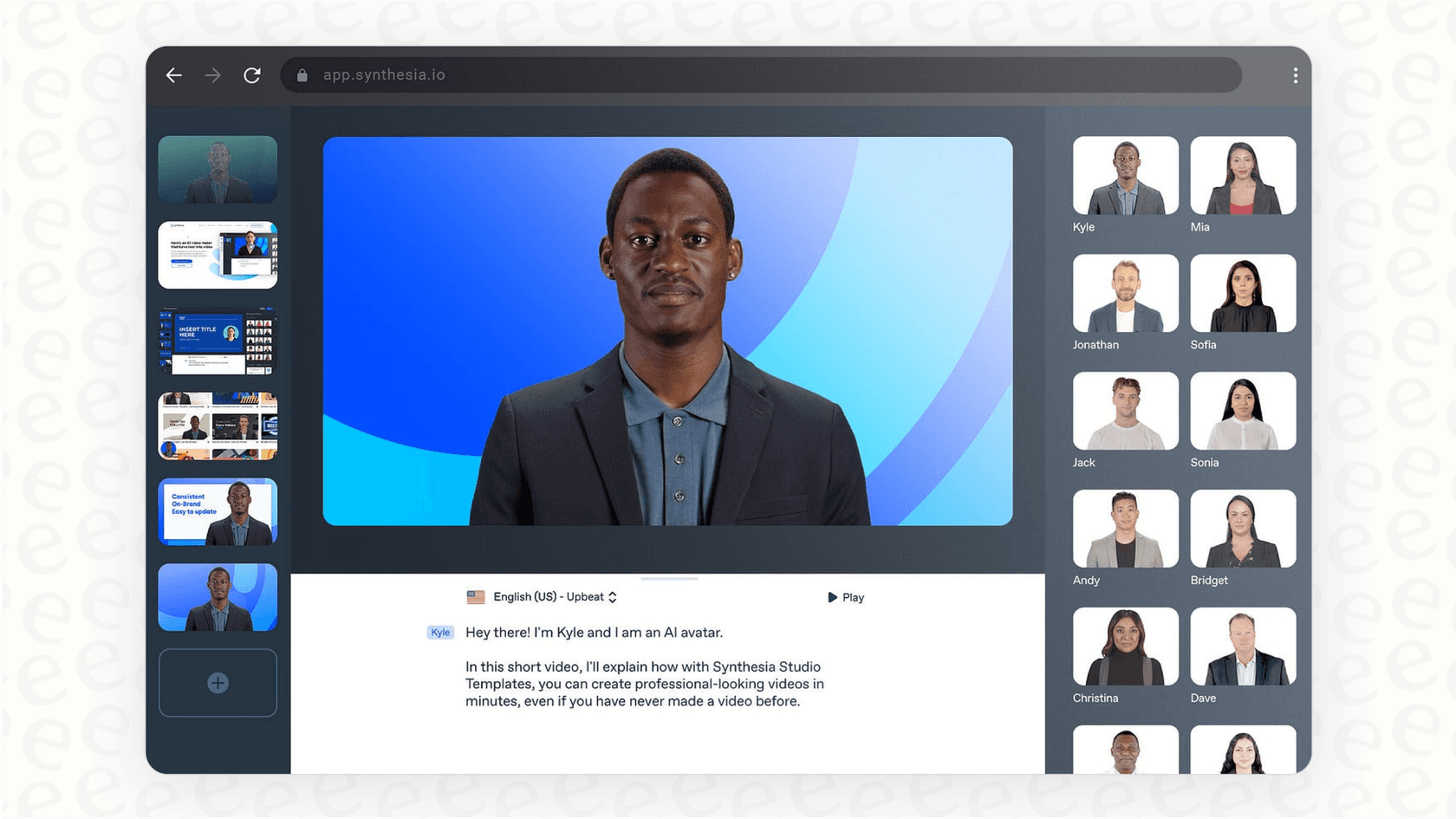 A screenshot of the Synthesia platform where a user is typing a script for a training video, demonstrating how artificial intelligence products can generate video content.
