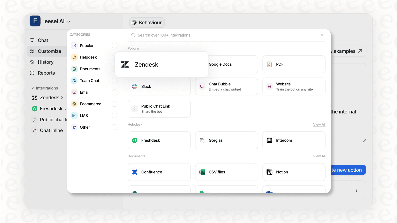 eesel AI integration page showing simplicity compared to complex enterprise pricing models