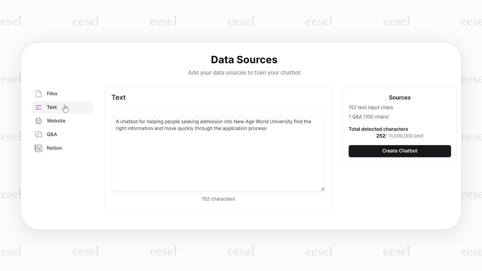 A screenshot of the Chatbase setup process, showing how easy it is to build the best WhatsApp chatbot by just adding a website link.