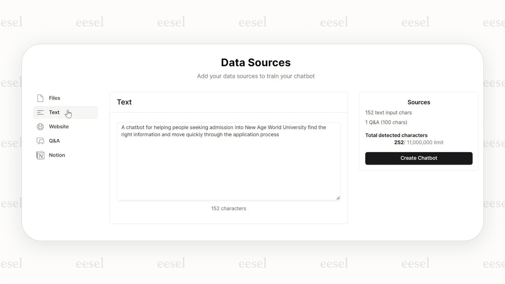 A screenshot of the Chatbase setup process, showing how easy it is to build the best WhatsApp chatbot by just adding a website link.
