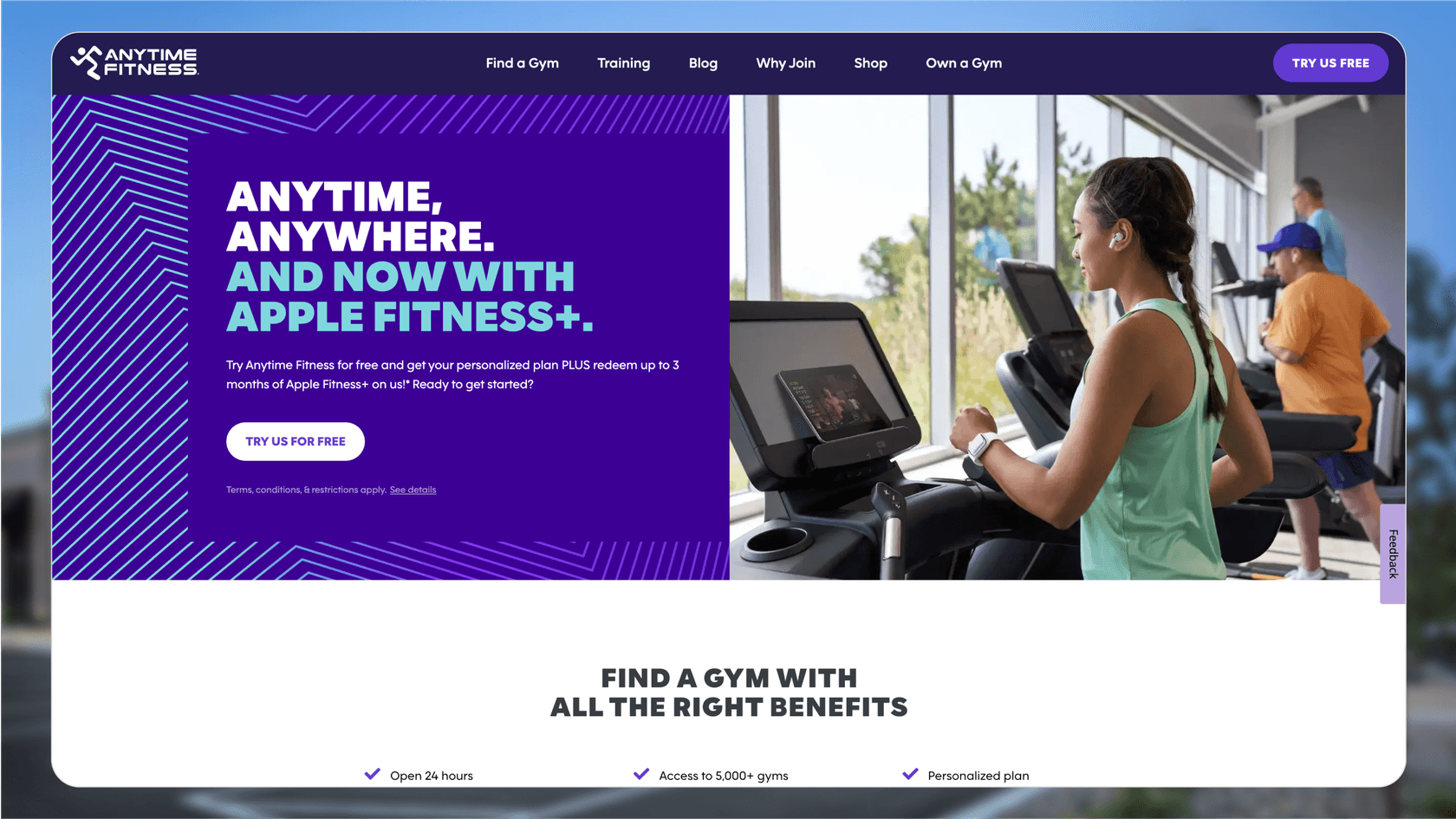 Screenshot of Anytime Fitness's website.
