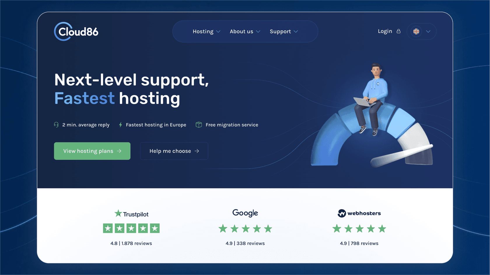Screenshot of Cloud86's website.