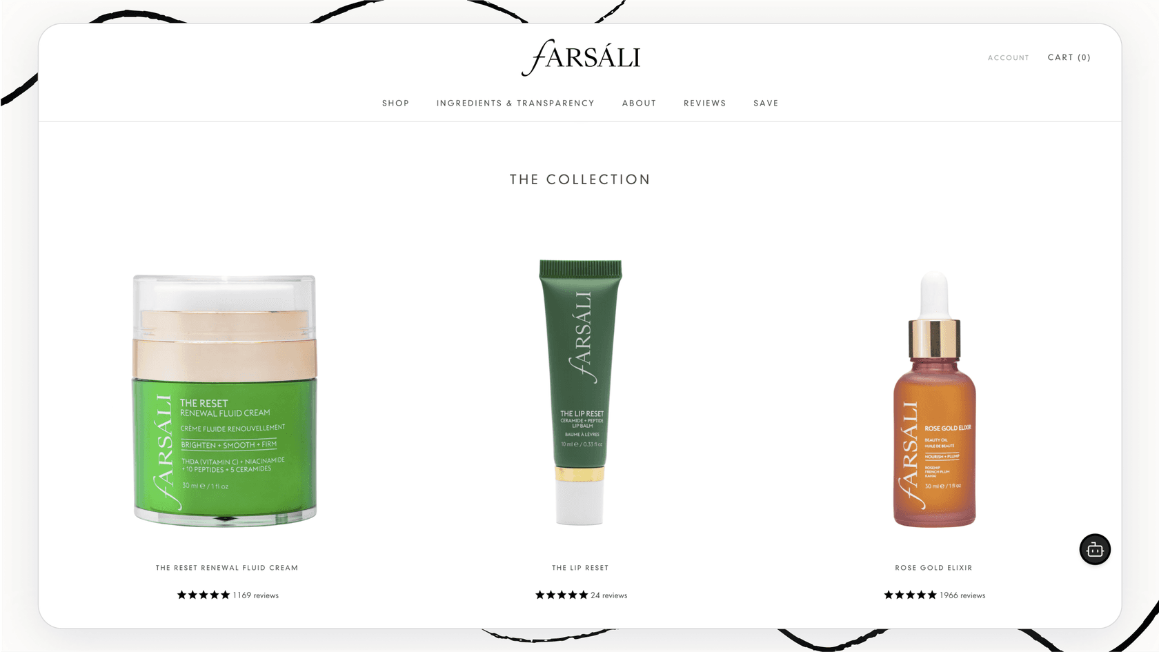 Screenshot of FARSÁLI's website.