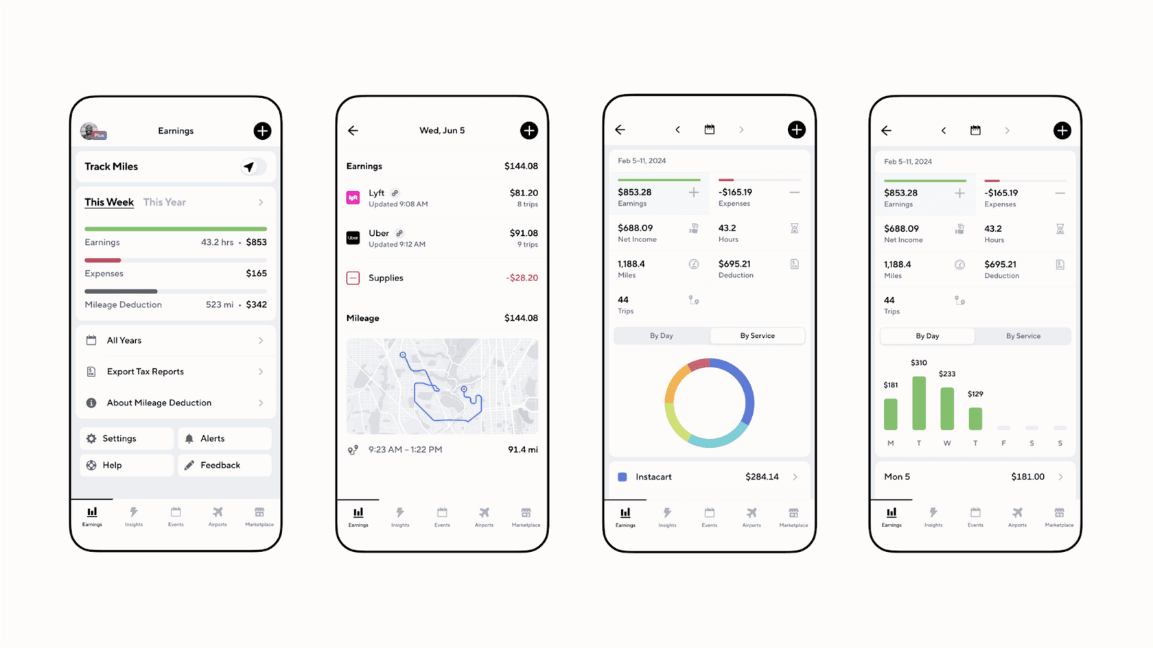 Four screenshots of Gridwise's app.