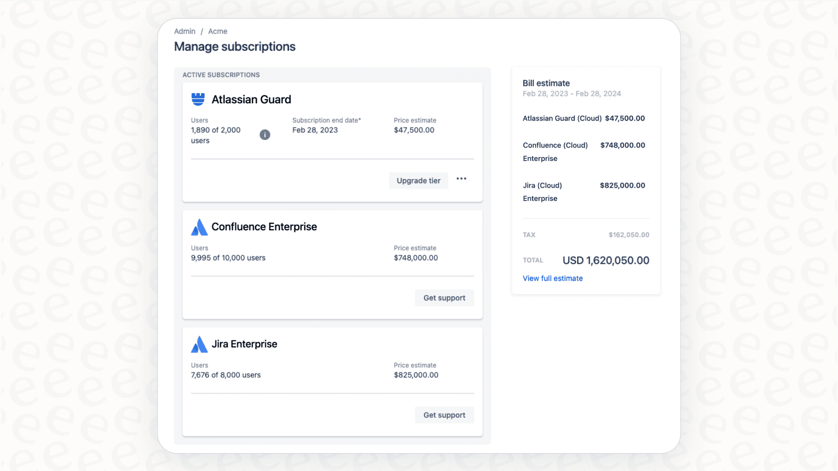 The pricing page for Atlassian Guard, an example of a platform-level add-on that affects Jira pricing.