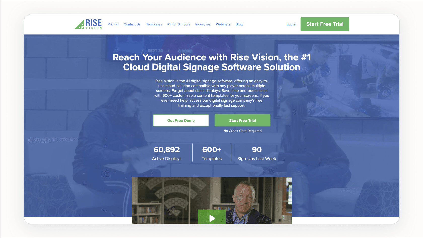 Screenshot of Rise Vision's website.