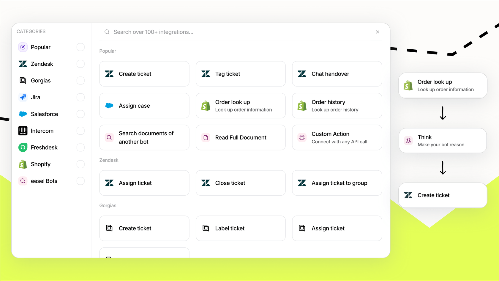 Captura de pantalla de la automatización de la integración de StereoLabs con Shopify mediante eesel AI.
