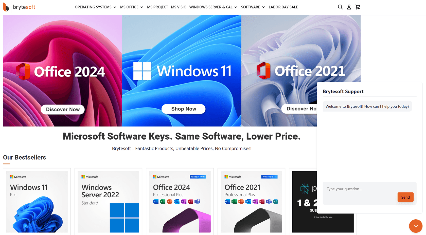 eesel AI Chat-Blase auf der Brytesoft-Website, um schnell Antworten auf der gesamten Website zu finden.