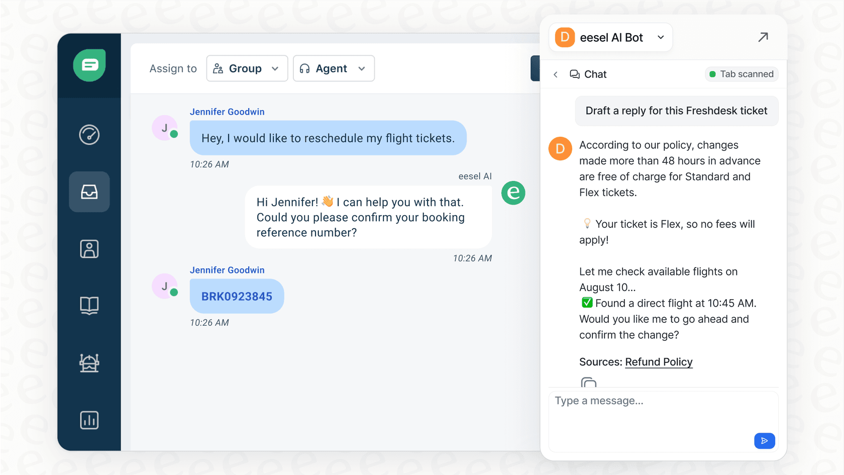 The eesel AI Copilot drafting a reply for an agent, a feature examined in this OpenClaw AI review.
