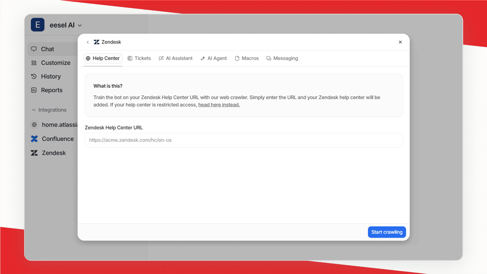 Screenshot of eesel AI's Zendesk integration.