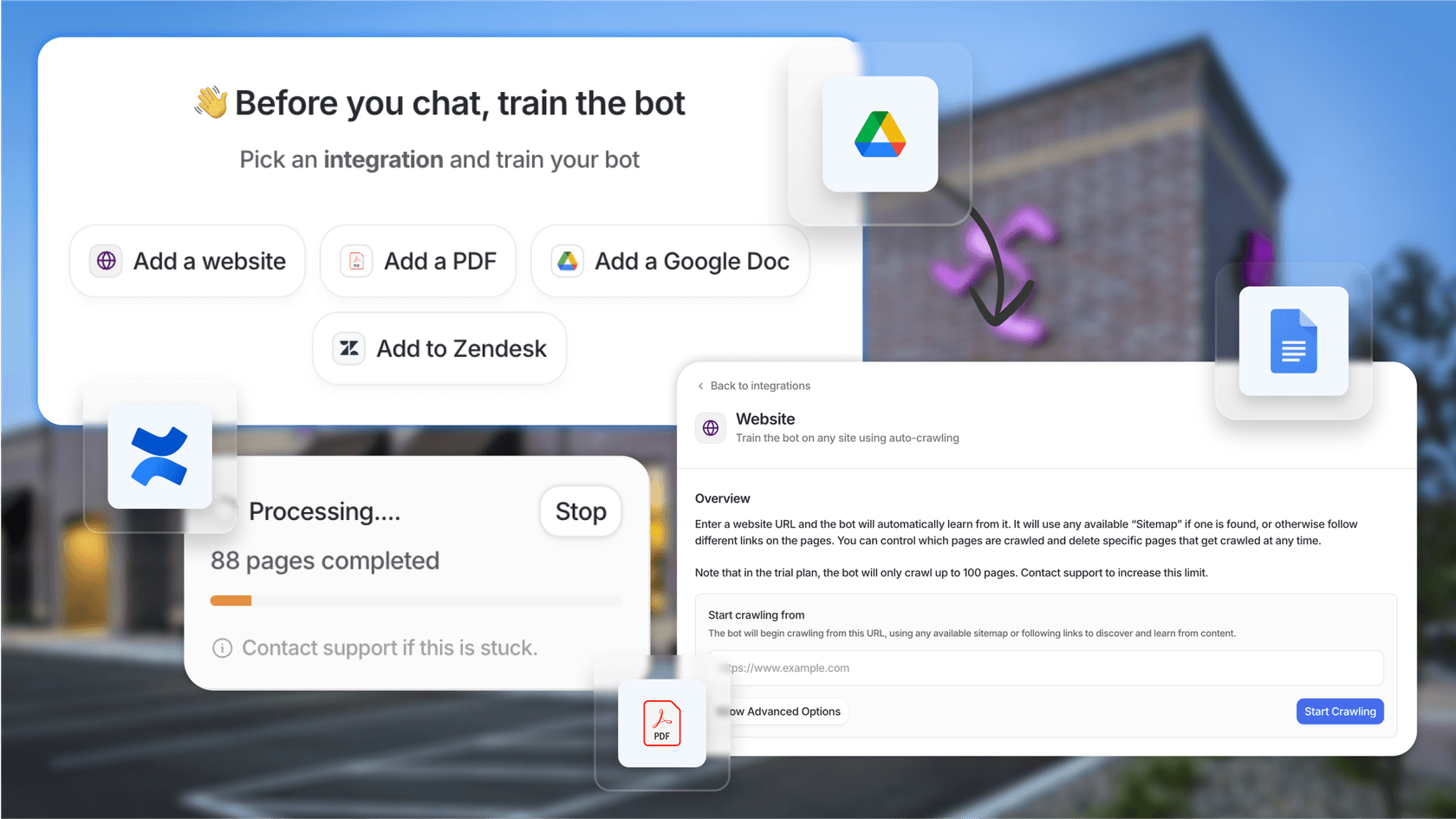 Screenshot of eesel AI's one-click training, helping Anytime Fitness collect scattered company data.