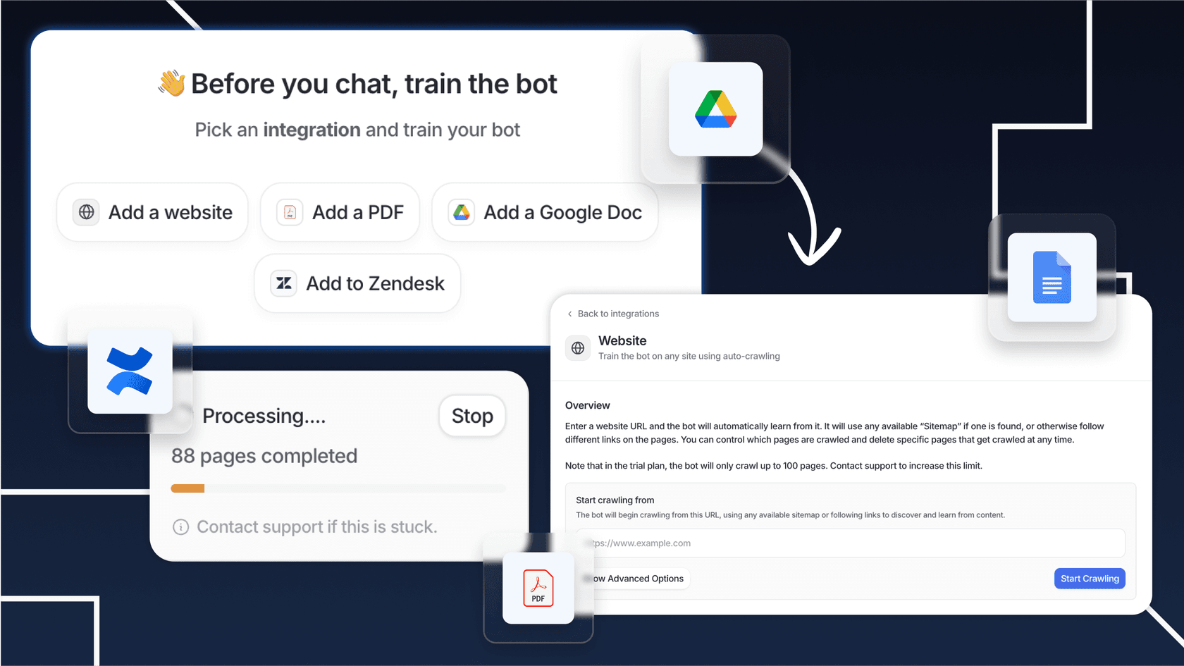 Screenshot of eesel AI's one-click training, just like the solution Cienapps uses.