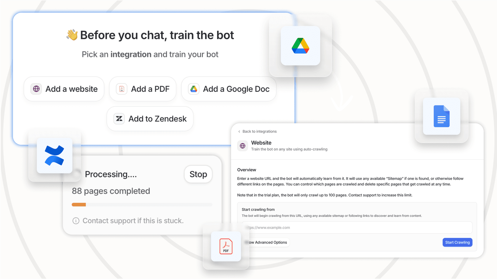 Screenshot of eesel AI's one-click training, just like the solution SWTCH Energy uses.
