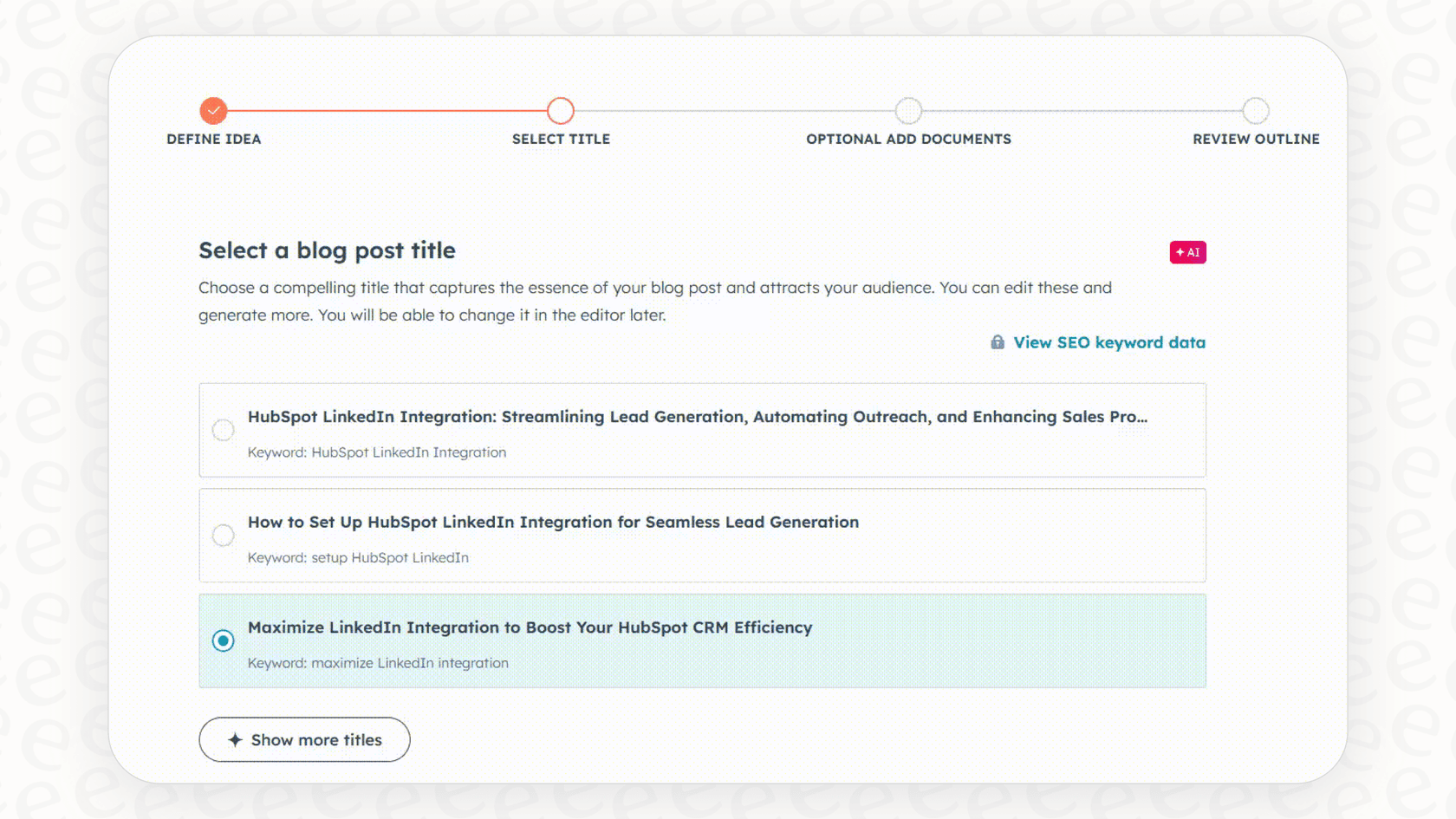 Une capture d'écran du rédacteur de blog IA de HubSpot