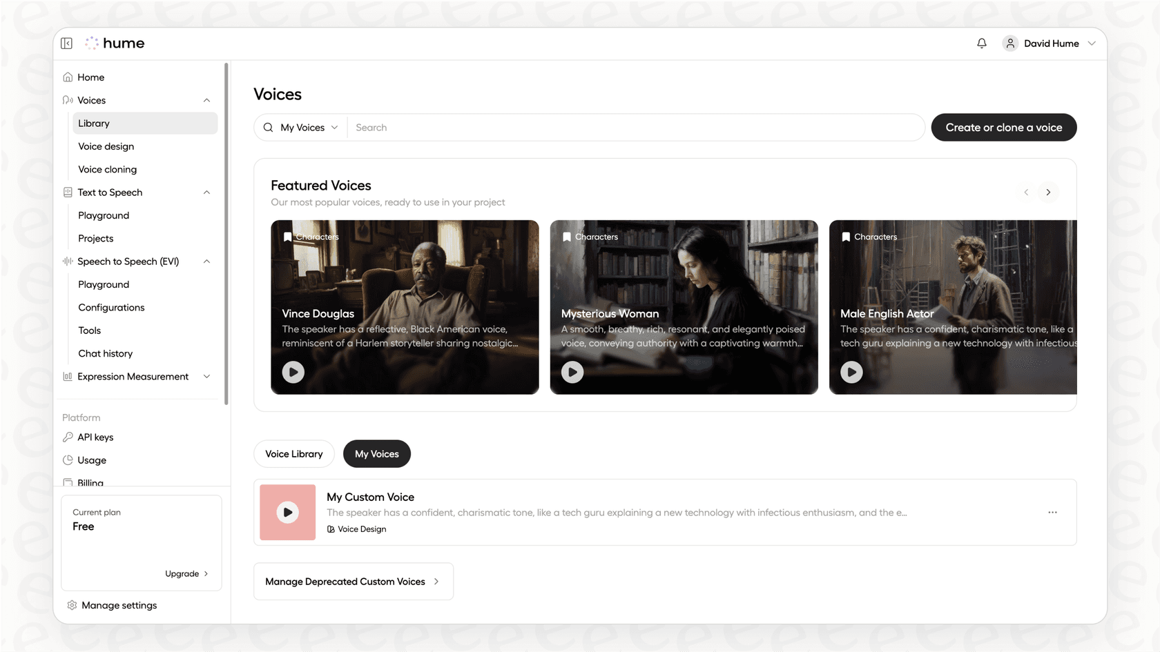 A user designs a custom voice with emotional expression controls using the Hume AI platform.