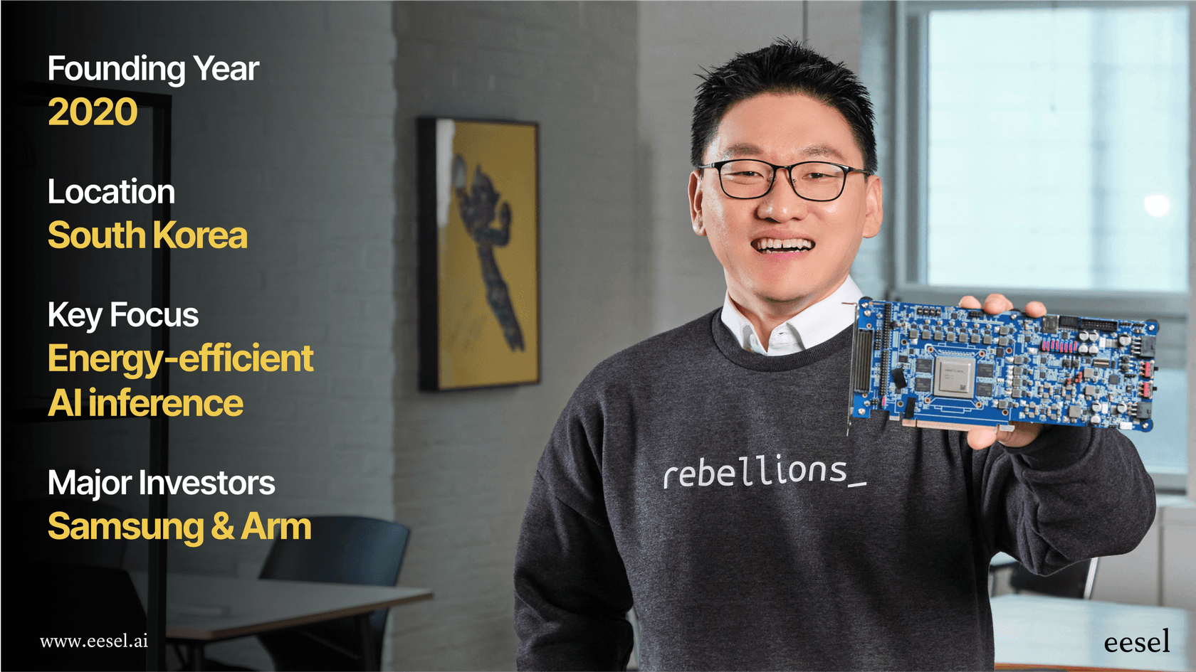 An infographic detailing the key facts about Rebellions AI, the South Korean semiconductor company.