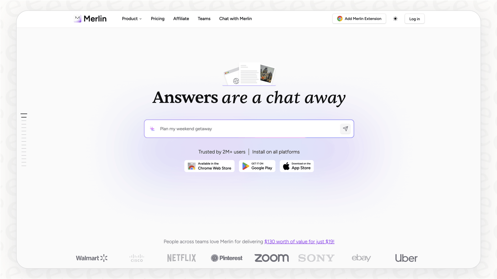 A screenshot of the Merlin AI homepage to clarify which tool is being reviewed.