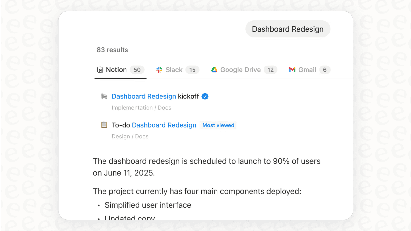 A user asks the Notion AI connector for Google Drive a question, and the results show answers from both Notion pages and linked Google Drive files.