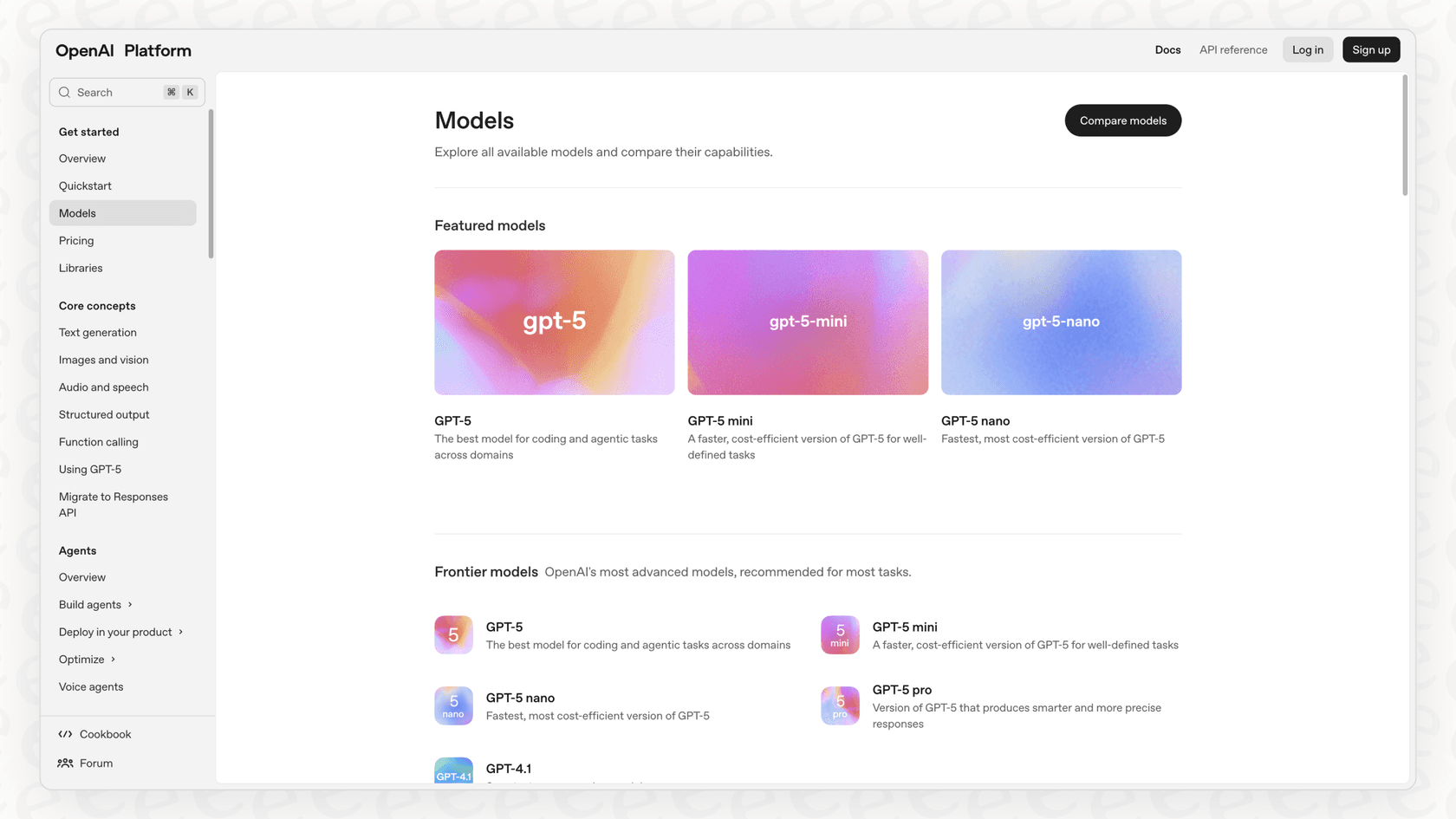 Screenshot of Models Overview Screen on OpenAI