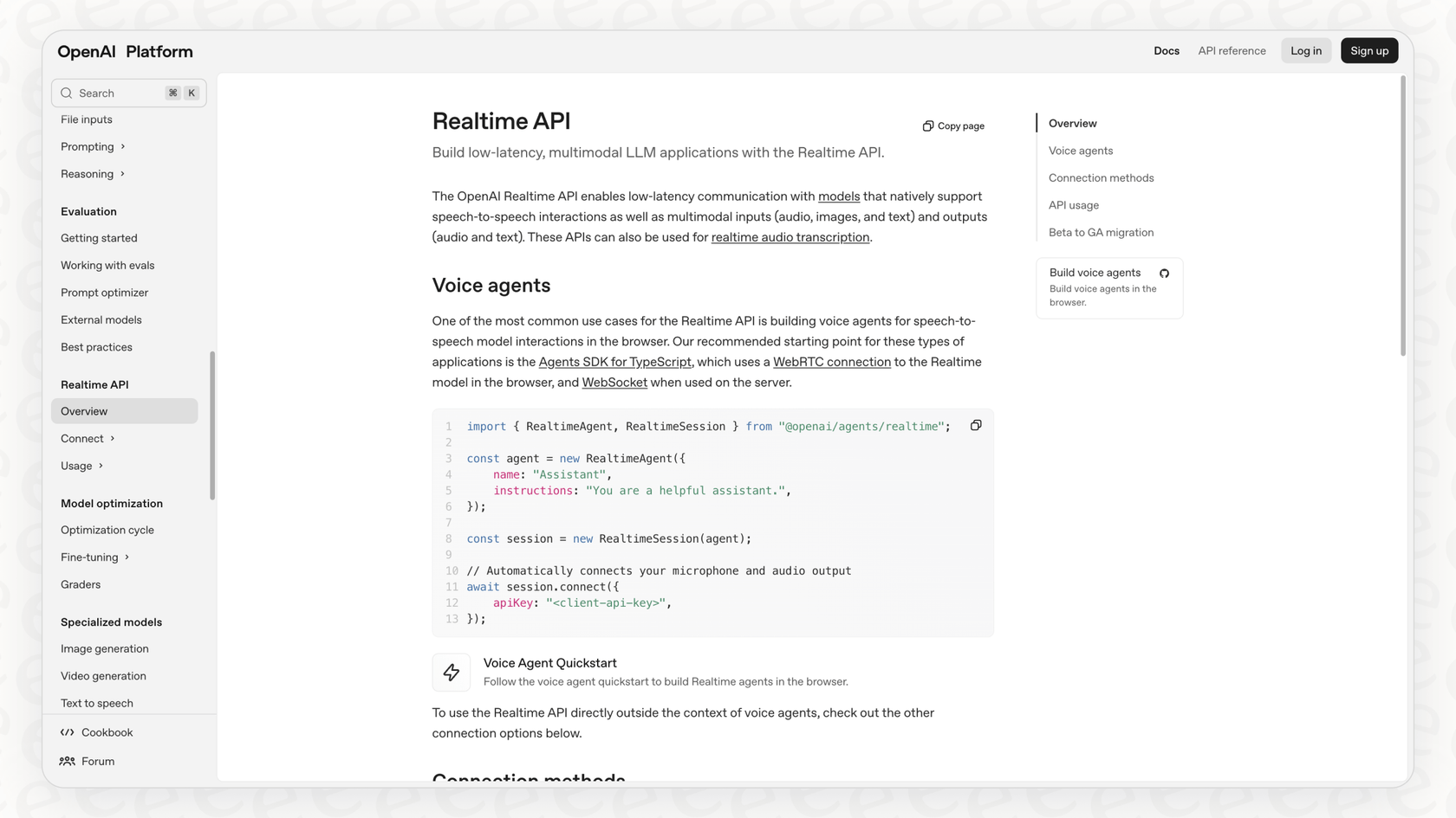 Screenshot of Realtime API overview on OpenAI website.