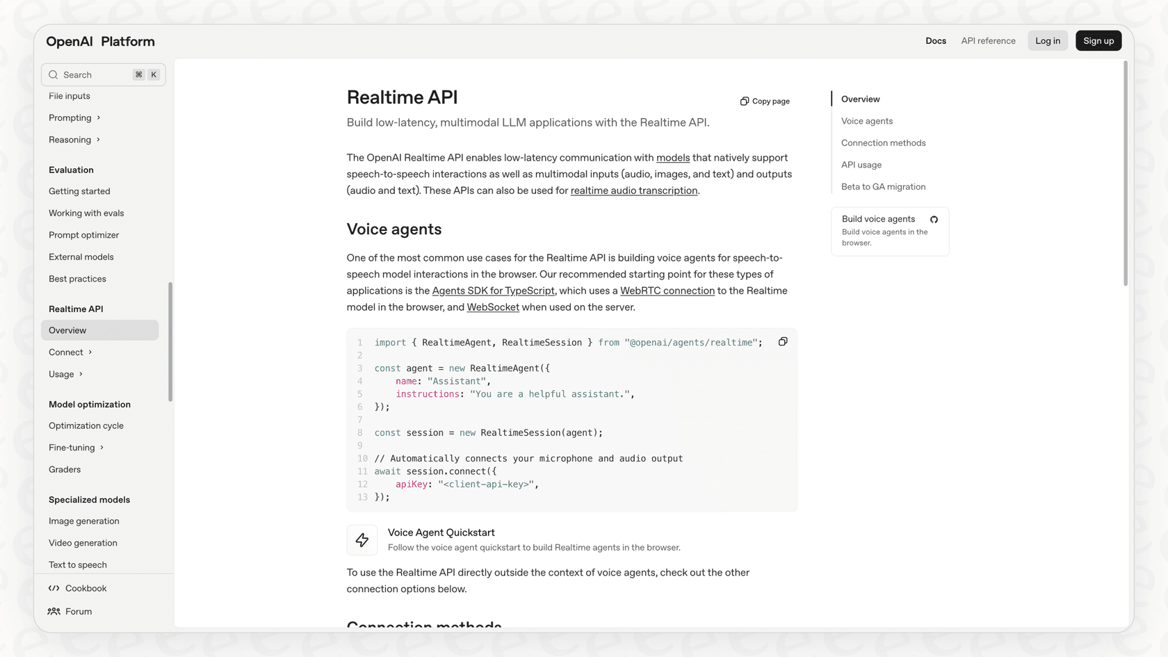 Screenshot of Realtime API overview on OpenAI website.