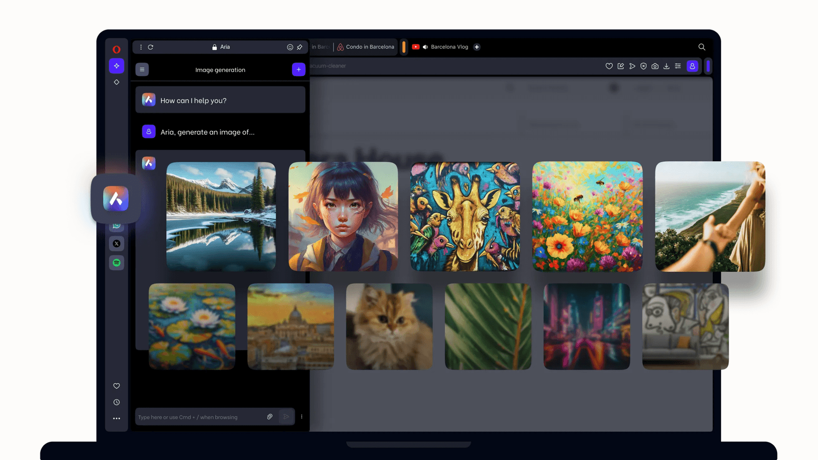 An example of an AI-generated image created with Opera Aria, a feature of the free Opera Aria pricing model.