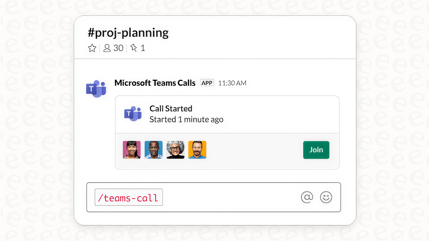 Screenshot of Microsoft Teams Calls in a Slack Channel